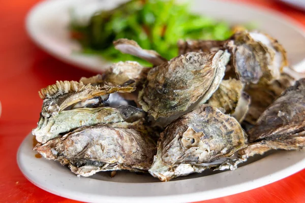 Succulent raw oysters on plate