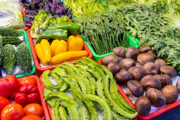 Variety Fruits Vegetables Sale — Stockfoto