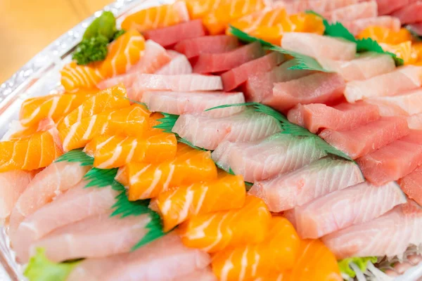Vegyes Szeletek Friss Nyers Halból Sashimi — Stock Fotó
