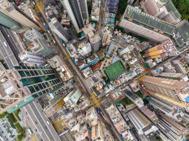 Hong Kong - 08 February 2022: Top view of Hong Kong city in Sheung Wan