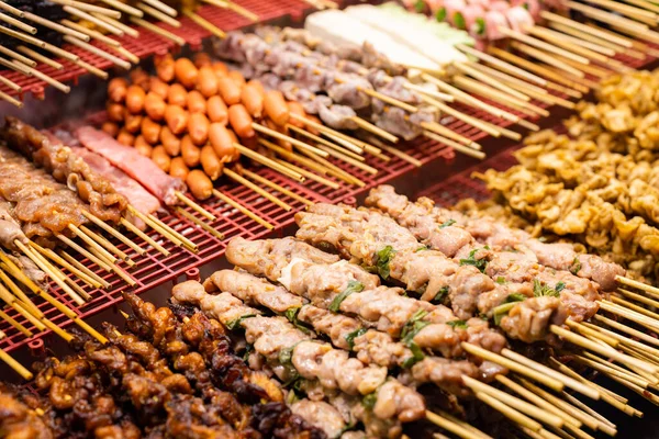 Grilled Skewered Meat Street Market — Stock Photo, Image