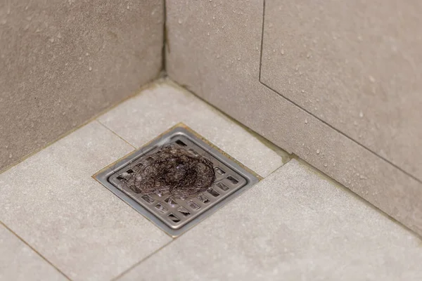 バスルームの詰まった汚い下水道管床排水 — ストック写真