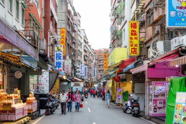 Tayvan - 29 Mart 2023: Taiwan 'da Tamsui eski caddesi