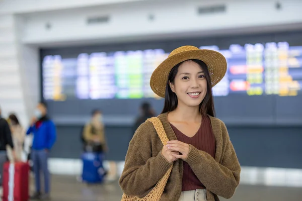 Wanita Perjalanan Pergi Untuk Mengambil Pesawat Bandara — Stok Foto