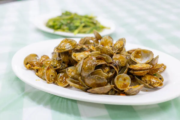 Chinese Dishes Stir Fry Clam Sauce — Stock Photo, Image