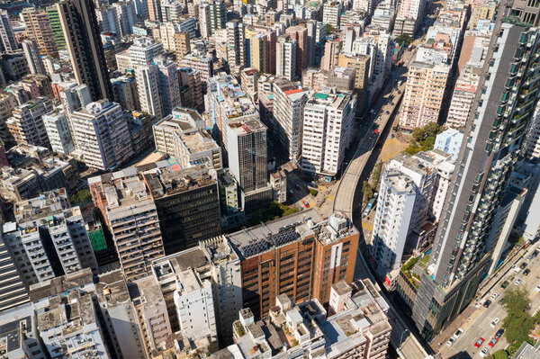 Sham shui po, Hong Kong - 13 November 2022: Top view of Hong Kong city