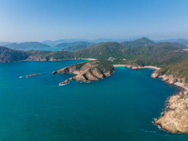 Hong Kong Sai Kung manzarasının havadan görüntüsü