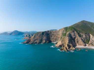 Hong Kong Sai Kung manzarasının havadan görüntüsü