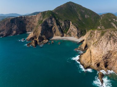 Hong Kong Sai Kung manzarasının havadan görüntüsü