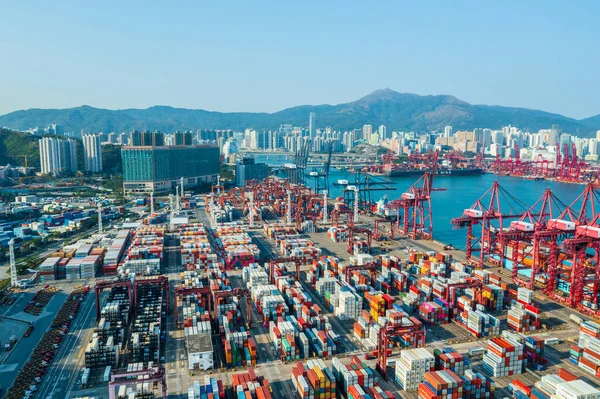 stock image Kwai Tsing, Hong Kong - 21 February 2020: Top view of Hong Kong cargo terminal port