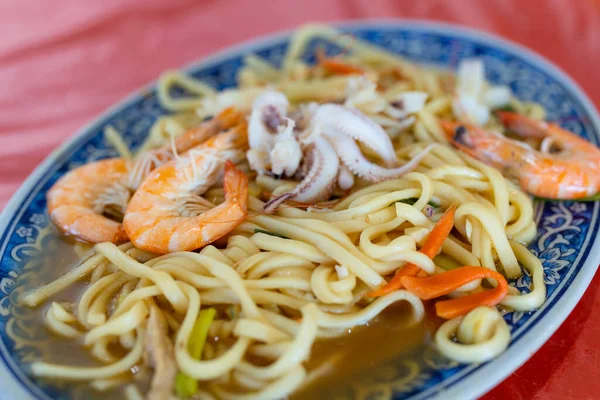 Seafood Fry Noodles Shrimp Squid — Stock Photo, Image