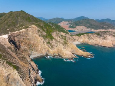 Hong Kong Sai Kung manzarasının havadan görüntüsü