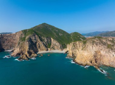 Hong Kong Sai Kung manzarasının havadan görüntüsü