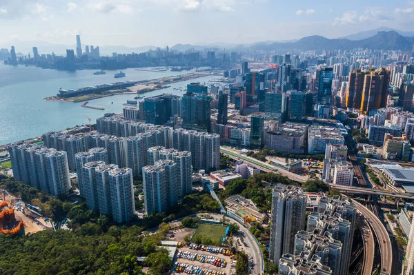Hong Kong Şubat 2020 Kowloon Tarafında Hong Kong Üst Manzarası — Stok fotoğraf