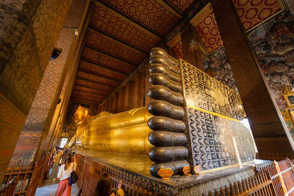 Bangkok Thajsko Března 2020 Recending Buddha Figure Wat Pho Buddhist — Stock fotografie