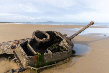 Abandoned army tank M18 Hellcat on Oucuo Beach in Kinmen Island