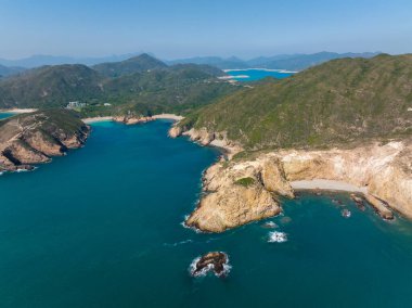 Hong Kong Sai Kung manzarasının havadan görüntüsü
