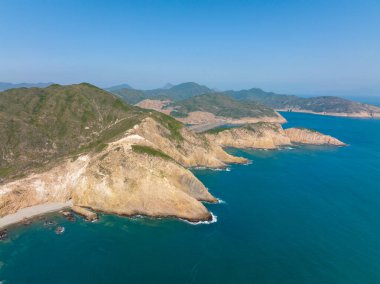 Hong Kong Sai Kung manzarasının havadan görüntüsü