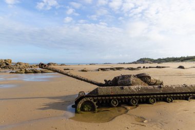Abandoned army tank M18 Hellcat on Oucuo Beach in Kinmen Island