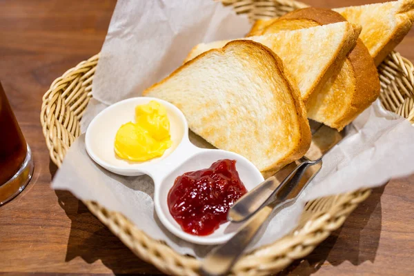 Bread Toast Butter Strawberry Jam — Zdjęcie stockowe