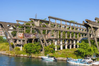 Keelung, Taiwan - 19 August 2022: Agenna Shipyard Relics in Keelung Zhengbin harbor