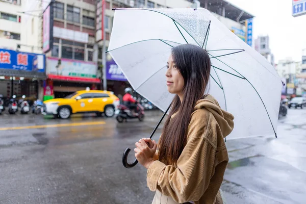 Mulher Segurar Com Guarda Chuva Dia Chuva — Fotografia de Stock