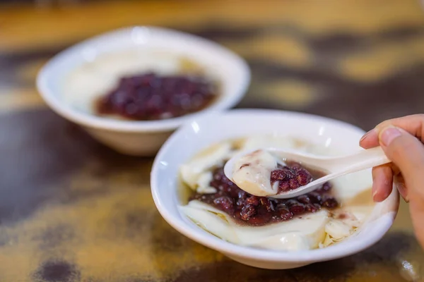 Tofu pudding with red bean, famous dessert in Taiwan