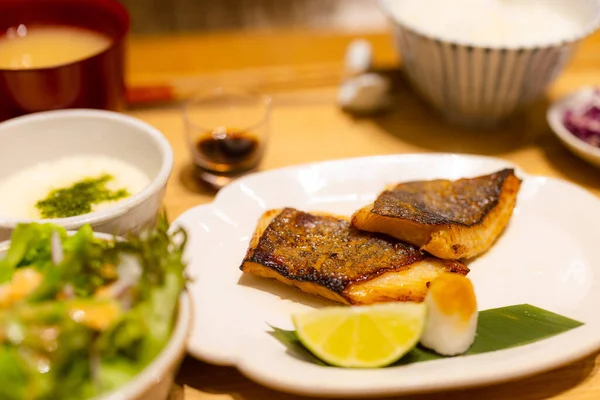 Grillad Fiskfilé Japansk Restaurang — Stockfoto