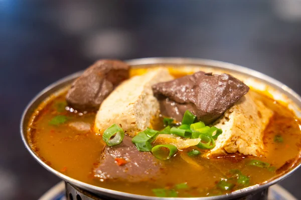 Spicy Duck Blood Stinky Tofu Soup — Stock Photo, Image