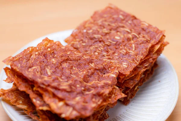 Sliced Sheets Dried Crispy Pork — Stock Photo, Image