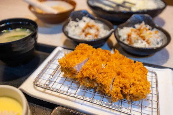 Giapponese Carne Maiale Fritta Tonkatsu Set Con Riso — Foto Stock