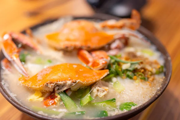 Meeresfrüchte Congee Schüssel Mit Krabben Restaurant — Stockfoto