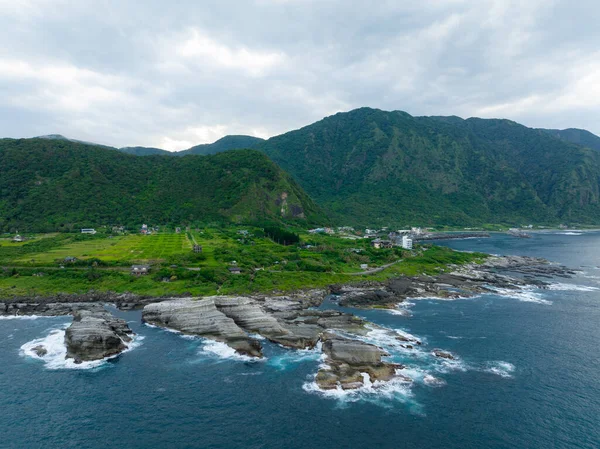 Drone Vliegen Taiwan Hualien Rijstveld Zee Fengbin Township Shiping Coastal — Stockfoto