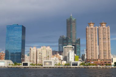 Kaohsiung, Taiwan - 27 August 2022: Kaohsiung harbor bay skyline in Taiwan