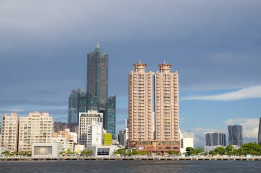 Kaohsiung, Taiwan - 27 August 2022: Kaohsiung harbor bay skyline in Taiwan