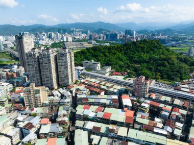 Taipei, Tayvan - 23 Eylül 2023: Taipei şehir merkezinin üst manzarası