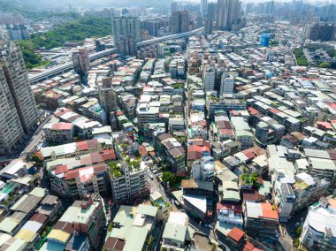 Taipei, Tayvan - 23 Eylül 2023: Taipei şehir merkezinin üst manzarası