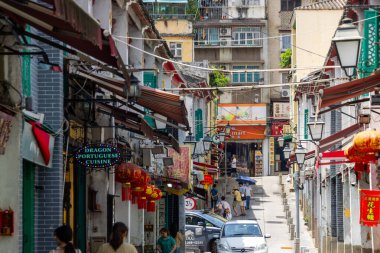 Macau - 30 Haziran 2023: Makao şehrinden Rua da Felicidade