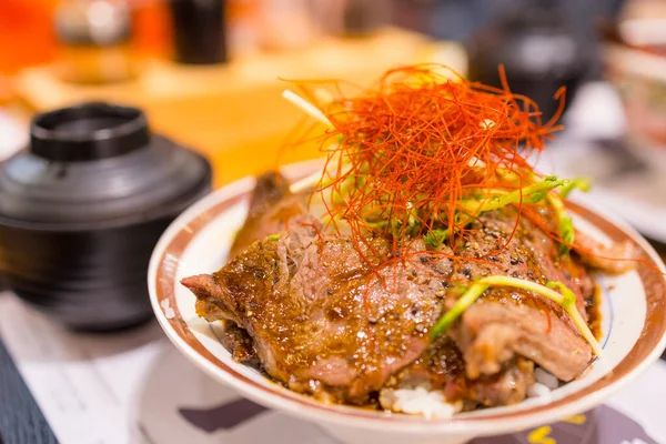 Roasted Beef Rice Bowl Japanese Restaurant — Stock Photo, Image