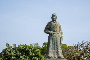 Tainan, Tayvan - 27 Şubat 2023: Tayvan 'ın Tainan kentindeki Anping Eski Kalesi' nde Zheng Chenggong heykeli 