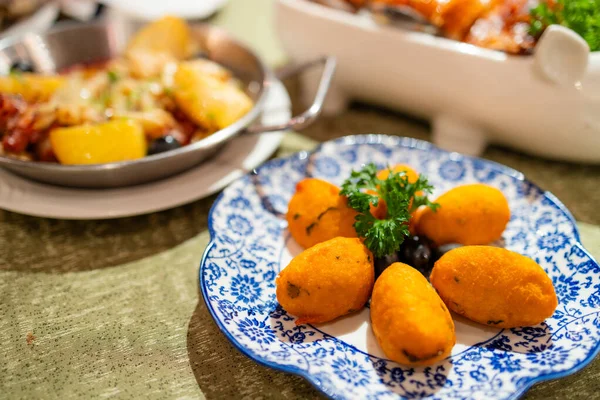 Bacalhau Fritters Deep Fry Salt Cod Potato Ball Restaurant — Stock Photo, Image