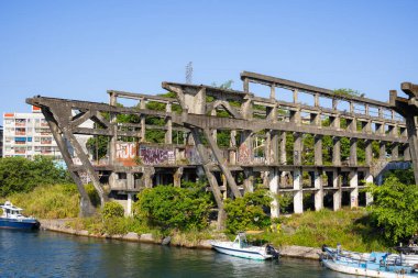 Keelung, Taiwan - 19 August 2022: Agenna Shipyard Relics in Keelung Zhengbin harbor