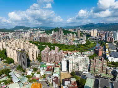 Taipei, Tayvan - 23 Eylül 2023: Taipei şehir merkezinin üst manzarası