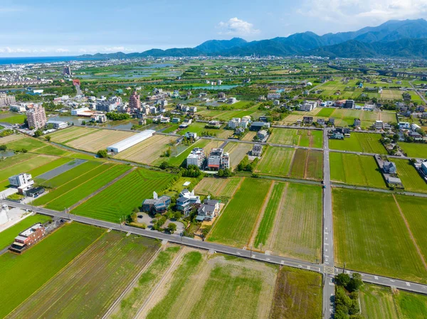Drone Voar Sobre Yilan Campo Taiwan — Fotografia de Stock