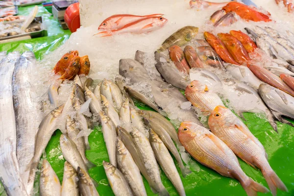 魚市場での氷の新鮮な生魚 — ストック写真