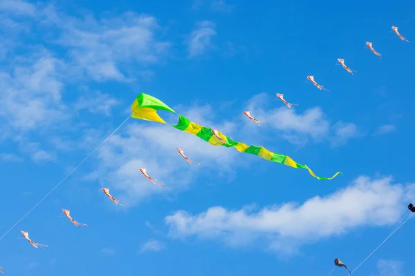 Kite Πετούν Πάνω Από Γαλάζιο Του Ουρανού — Φωτογραφία Αρχείου