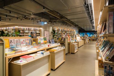 Taiwan - 04 May 2023: Inside of the Tsutaya book store in Taoyuan city clipart