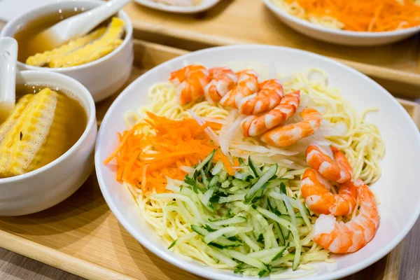 Cold noodles with shrimp carrot and cucumber