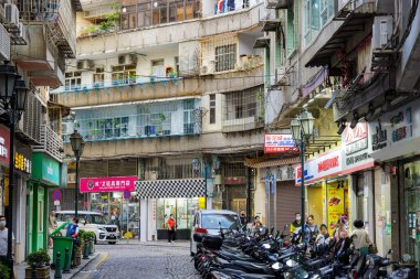 Macau - 28 Haziran 2023: Macau eski caddesi