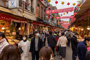 Taipei, Taiwan - 18 January 2023: Lunar new year traditional market in Dihua street at Taipei City